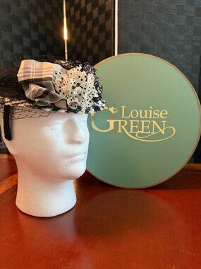 Vintage Louise Green "Doll Hat" style hat with headband, Black & White, O/S